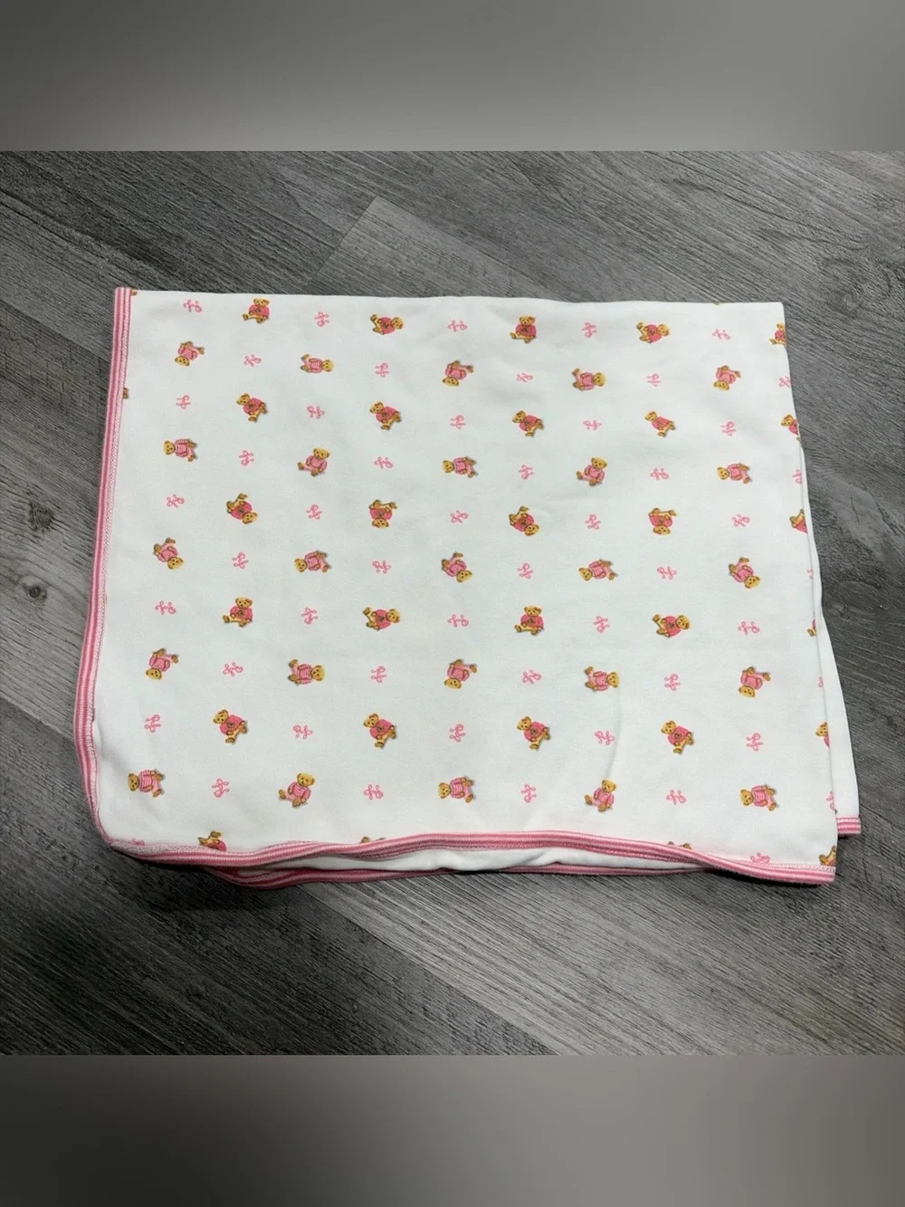 Ralph Lauren Polo Teddy Bear Baby Security Blanket Pink White Cotton